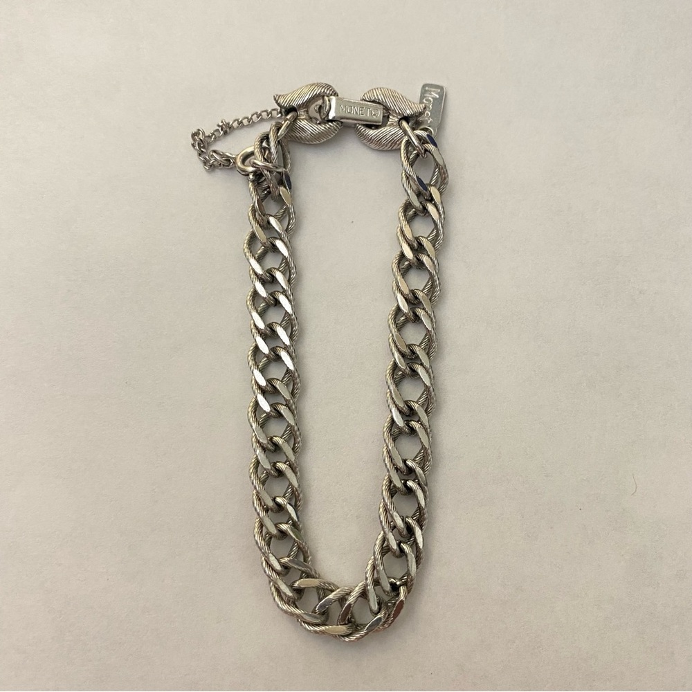 Monet Vintage Charm Bracelet Double Link Silver Safety Chain Bracelet